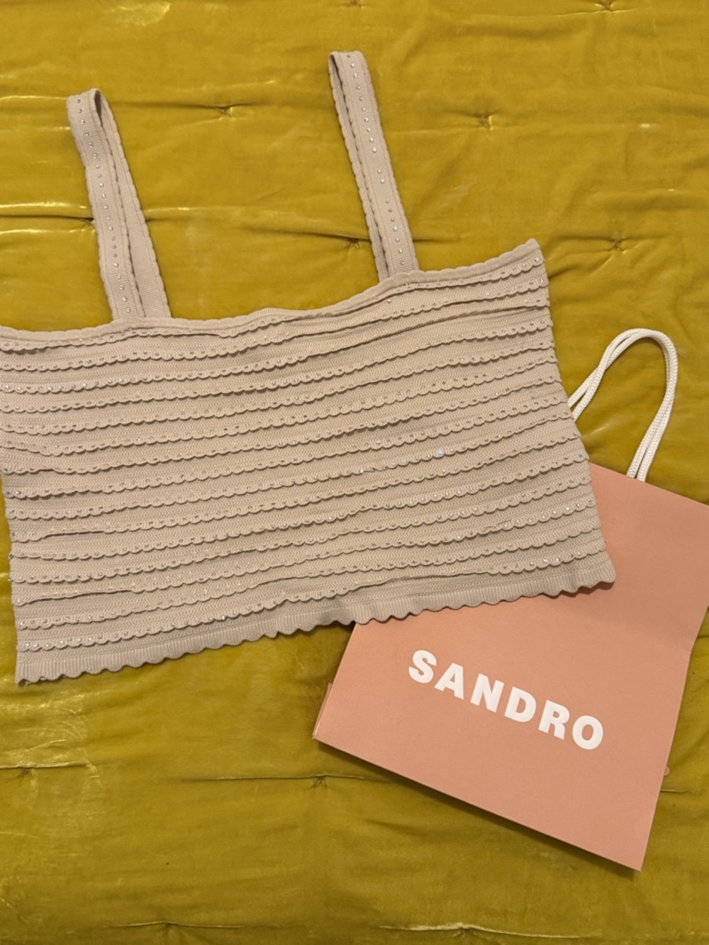 Sandro Beige Beaded Scallop Knit Tank